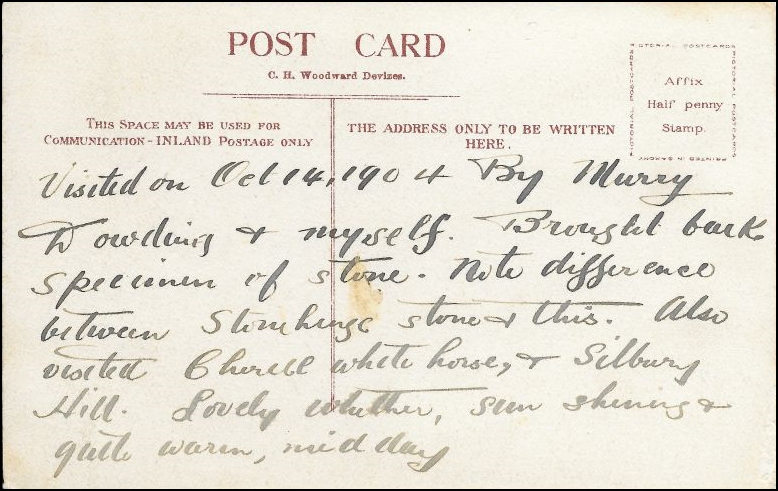 Black and white postcard of Avebury Stone Circle